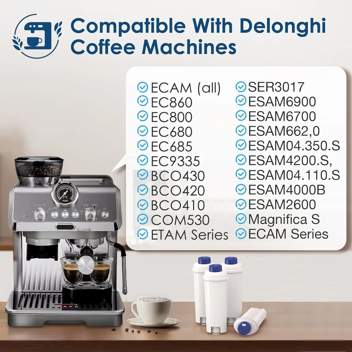 DLSC002 Water Filter Replacement Compatible with Delonghi Coffee Machine Filter Activated Carbon Softener For De'longhi