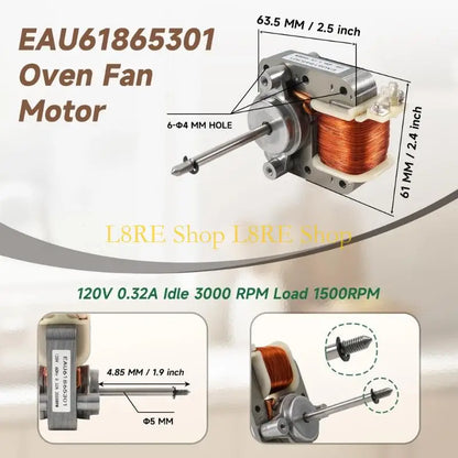 L8RE EAU61865301 Fan Motor Assembly Microwave Oven Replacement Part