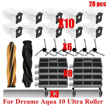 Acccessories Compatible with (Dreame Aqua 10 Ultra Roller) Vacuum Parts Main Roller Brush Side Brush Cleaner Filter Dust Bag Roller Mops
