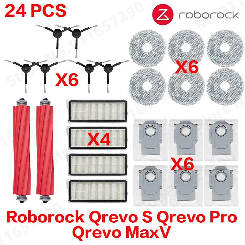 Compatible with Roborock Qrevo S Qrevo Pro Qrevo MaxV Robot Vacuum Parts Main Roller Side Brush Hepa Filter Mop Pad Cloth Dust Bag Accessories