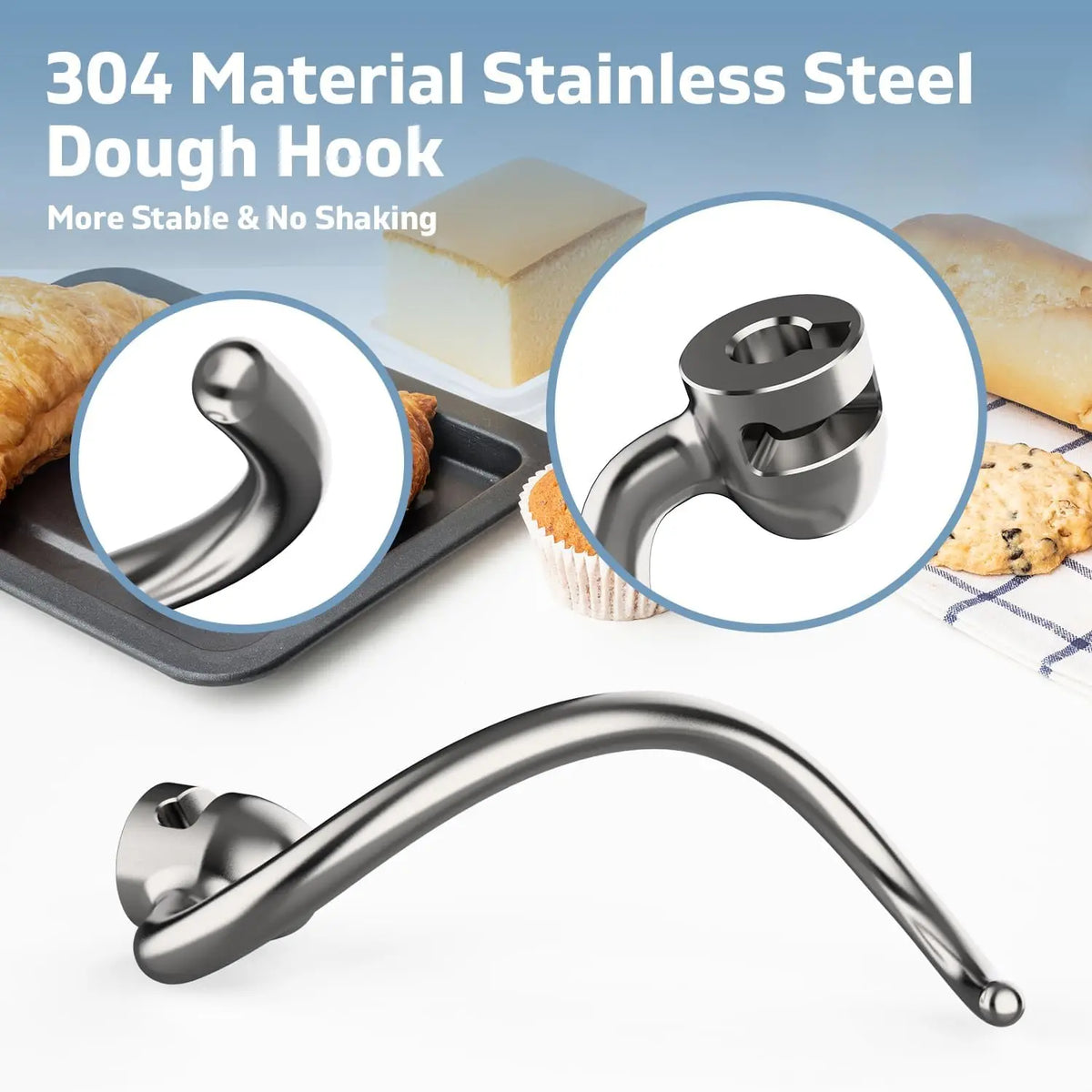 Stainless Steel Dough Hook for KitchenAid 5QT-6QT Bowl-Lift Stand Mixers, Fits Professional 5 Plus, Pro 600 Series, KV25, KP26