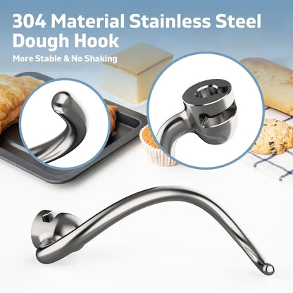 Stainless Steel Dough Hook for KitchenAid 5QT-6QT Bowl-Lift Stand Mixers, Fits Professional 5 Plus, Pro 600 Series, KV25, KP26