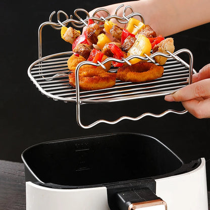Square Air Fryer Rack 6/7/8inch Airfryer Accessories Grill Holder With Skewers Metal Oven Baking Holder Pot Steaming Wire Racks