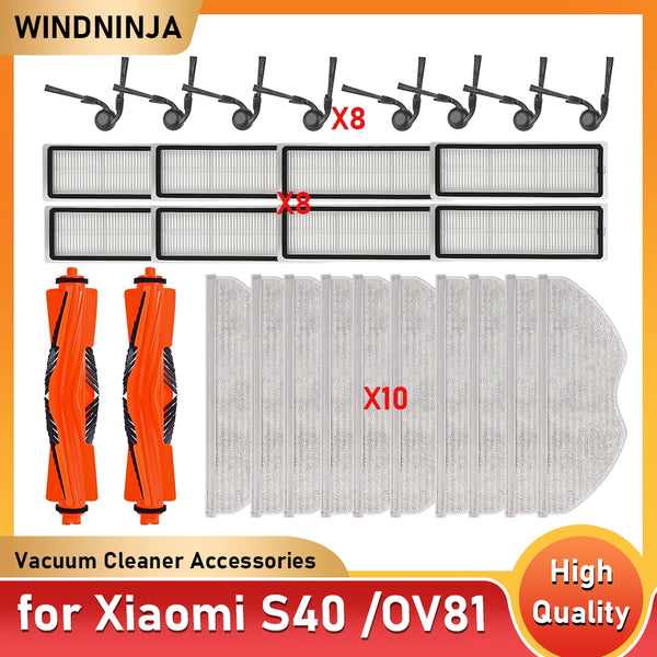 Replacement Consumable Kit Compatible with Xiaomi S40 OV81 Robot Vacuum Main Roller Side Brush Filter Mop Pad Spare Accessories