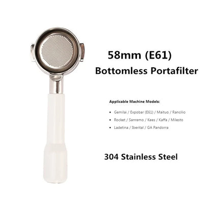 58mm Bottomless Coffee Portafilter for Expobar E61 Rocket Coffee Machine with Double Spout 304 Stainless Steel Filter Basket