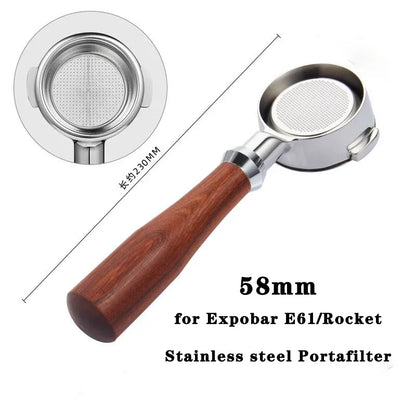 58mm 2ears Bottomless Portafilter for Expobar/E61/Rocket Espresso Machine Stainless Steel Modified Coffee Handle Filter Tool