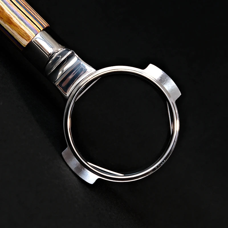 Mischief 58mm Bottomless Portafilter | Rainbow Skateboard Wood Handle | 316 Stainless Steel | Espresso Coffee Machine Accessory