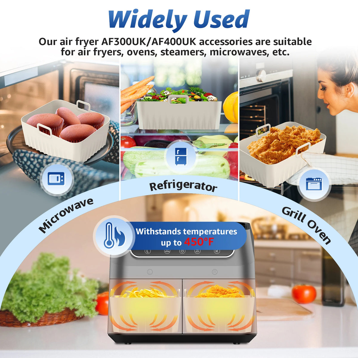 Reusable Silicone Air Fryer Basket Liner Non-Stick Heatproof Air Frying Pan Oven Baking Tray Kitchen Air Fryer Silicone Liner