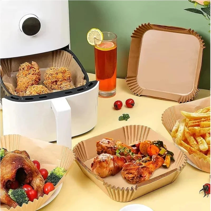 Square Air Fryer Paper Liners Disposable Non-Stick Parchment Paper, Thick Oil-proof Baking Paper for Air Fryer Oven Kitchen