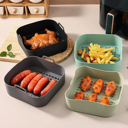 Reusable Silicone Air Fryer Mat Non Stick Square Tray Heat Resistant for Oven Toaster Grill Roasting Baking Clean Easy