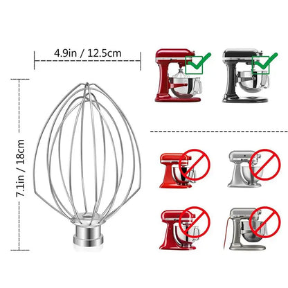 ABBZ-5X Wire Whip For Kitchenaid Stand Mixer 5QT Lift And 6QT, Whisk Attachment, Stainless Steel Egg Cream Stirrer