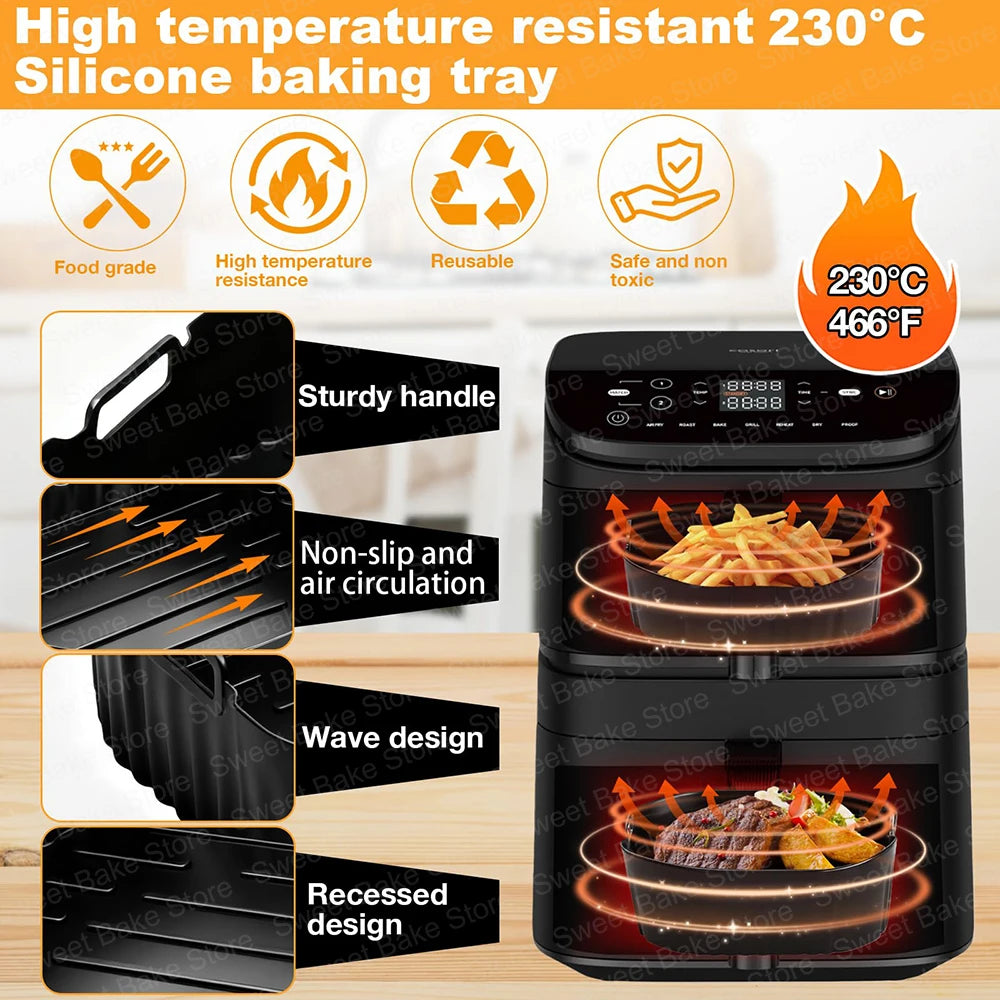 Hot Air Fryer Accessories for Cosori Turbo Tower 10.8L Double Stack, AirFryer Baking Paper & Silicone Mould (6.5L & 4.3L)