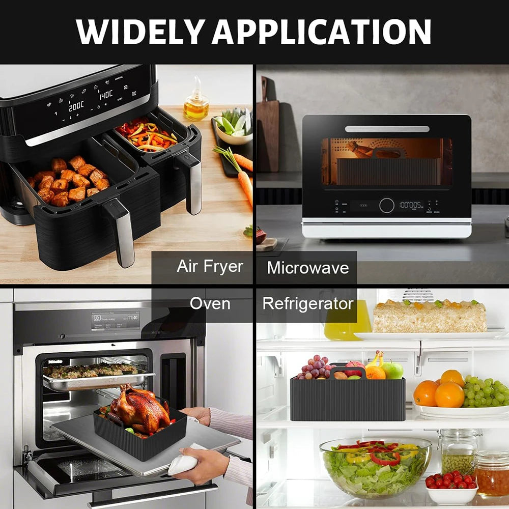 2PCS Silicone Air Fryer Mold for Tefal Ey901840 Reusable Air Fryer Oven Baking Tray Dual Basket 5.2/3.1L Airfryer Accessories