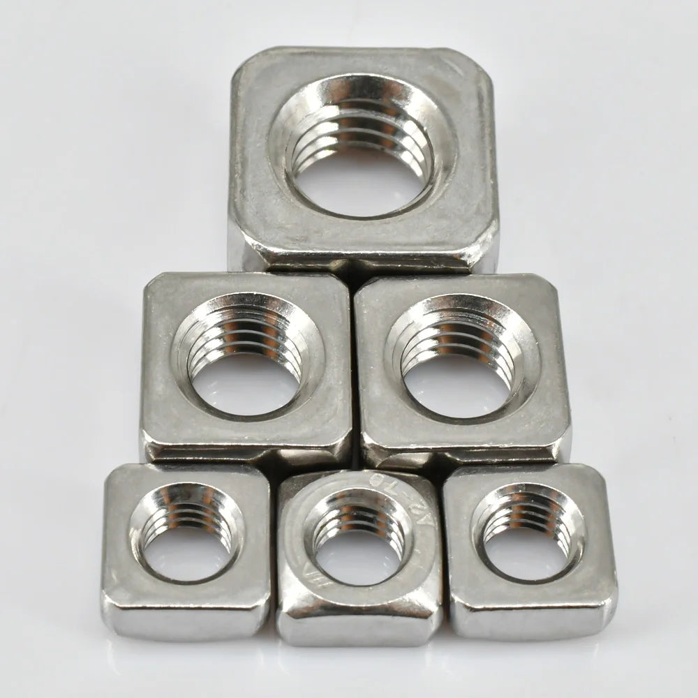 3-100pcs 304 Stainless Steel Metric Threaded Square Nut Foursquare Quadrate A2-70 M3M4 M5 M6 M8 M10 M12 Square Nuts