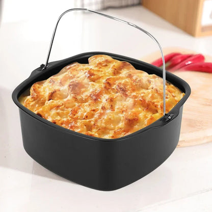 Air Fryer Basket Steel Square Non-stick Cake Baking Tray Barrel Dish Roasting Basket Pan Bakeware Mold Kitchen Accessorie