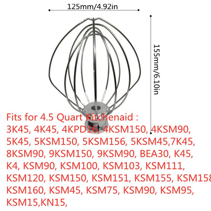 Stainless Steel Wire Whip Kitchen Electric Mixer Accessory For 4.5QT KitchenAid K45WW Stand Mixer With Whisk Attachment