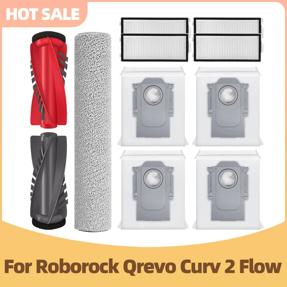 Compatible with Roborock Qrevo Curv 2 Flow / Qrevo Edge 2 Flow / Saros 20 Flow Roller Mop Main Side Brush Filter Dust Bag Parts