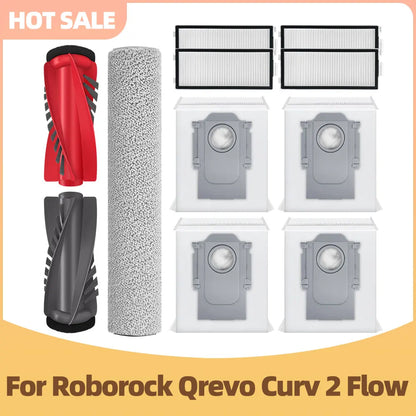 Compatible with Roborock Qrevo Curv 2 Flow / Qrevo Edge 2 Flow / Saros 20 Flow Roller Mop Main Side Brush Filter Dust Bag Parts