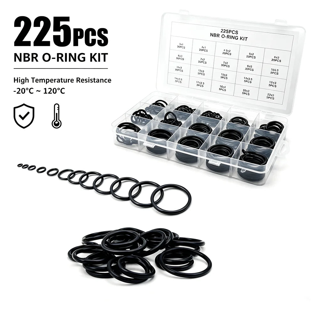 225Pcs Nitrile Rubber Round Sealing Gasket CS 1.9mm OD6-30mm Corrosion Car Plumbing Faucet O-ring