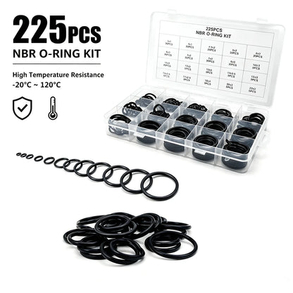 225Pcs Nitrile Rubber Round Sealing Gasket CS 1.9mm OD6-30mm Corrosion Car Plumbing Faucet O-ring