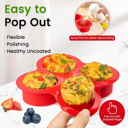 Air Fryer Egg Mold Round Shape Eggs Mold 4 Cavity Non-Stick Silicone Air Fryer Egg Pan Egg Steamer Cooking Mold Fried Egg Tool