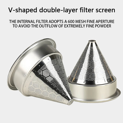 Stainless Steel Coffee Cone Powder Bowl Compatible with Coffee Machine Without Bottom Handle Double-Layer Filter Screen
