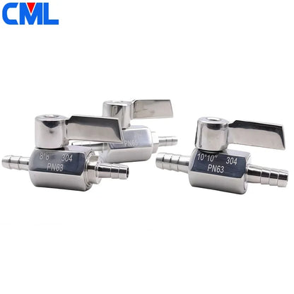 Hose Barb Mini Ball Valve Sanitary Grade 304 Stainless Steel 7mm 8mm 10mm 12mm Gas Water Oil Hose Pipe Skin Joint Micro Valve