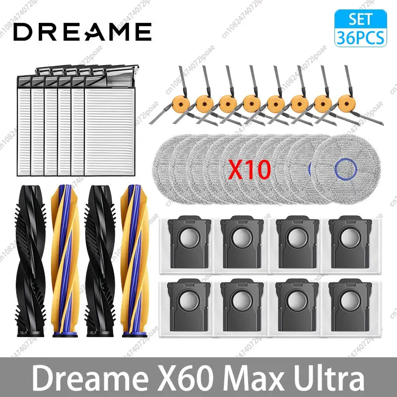 Dreame X60 Max Ultra Accessories Main Side Brush HEPA Filter Mop Cloths Dust Bag Vacuum Cleaner Replacement Spare Parts