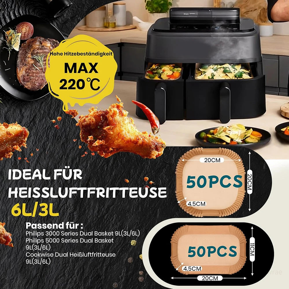 Airfryer Baking Paper for Philips Dual Basket Airfryer 3000/5000 Series 9L(6L/3L) & Cookwise 2 Chambers 9L