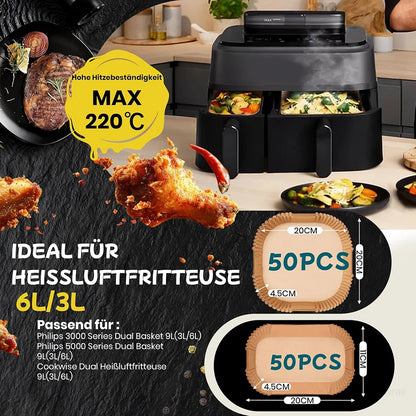 Airfryer Baking Paper for Philips Dual Basket Airfryer 3000/5000 Series 9L(6L/3L) & Cookwise 2 Chambers 9L