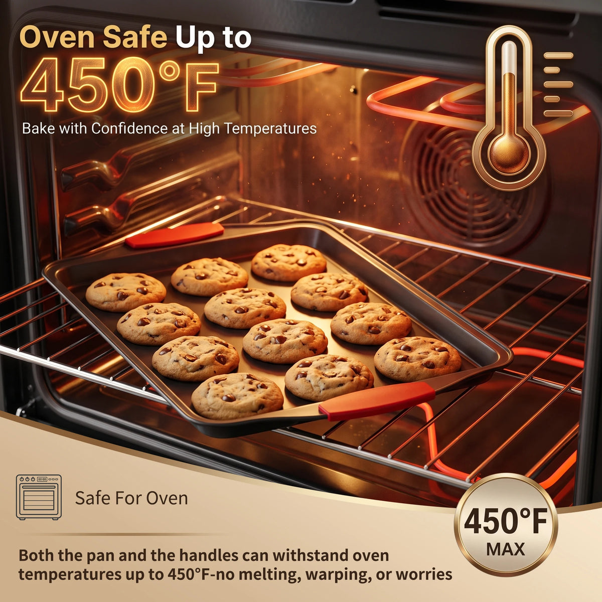 3pcs Carbon Steel NonStick Baking Pan Set. Luxury Stylish Design with Red Silicone Handles. Nonstick Steel Bakeware, Restaurantgrade Rimmed Baking Sheets. Easytoclean Trays, Ideal for Cookies, Pizza, Cakes & Home Kitchen Baking.