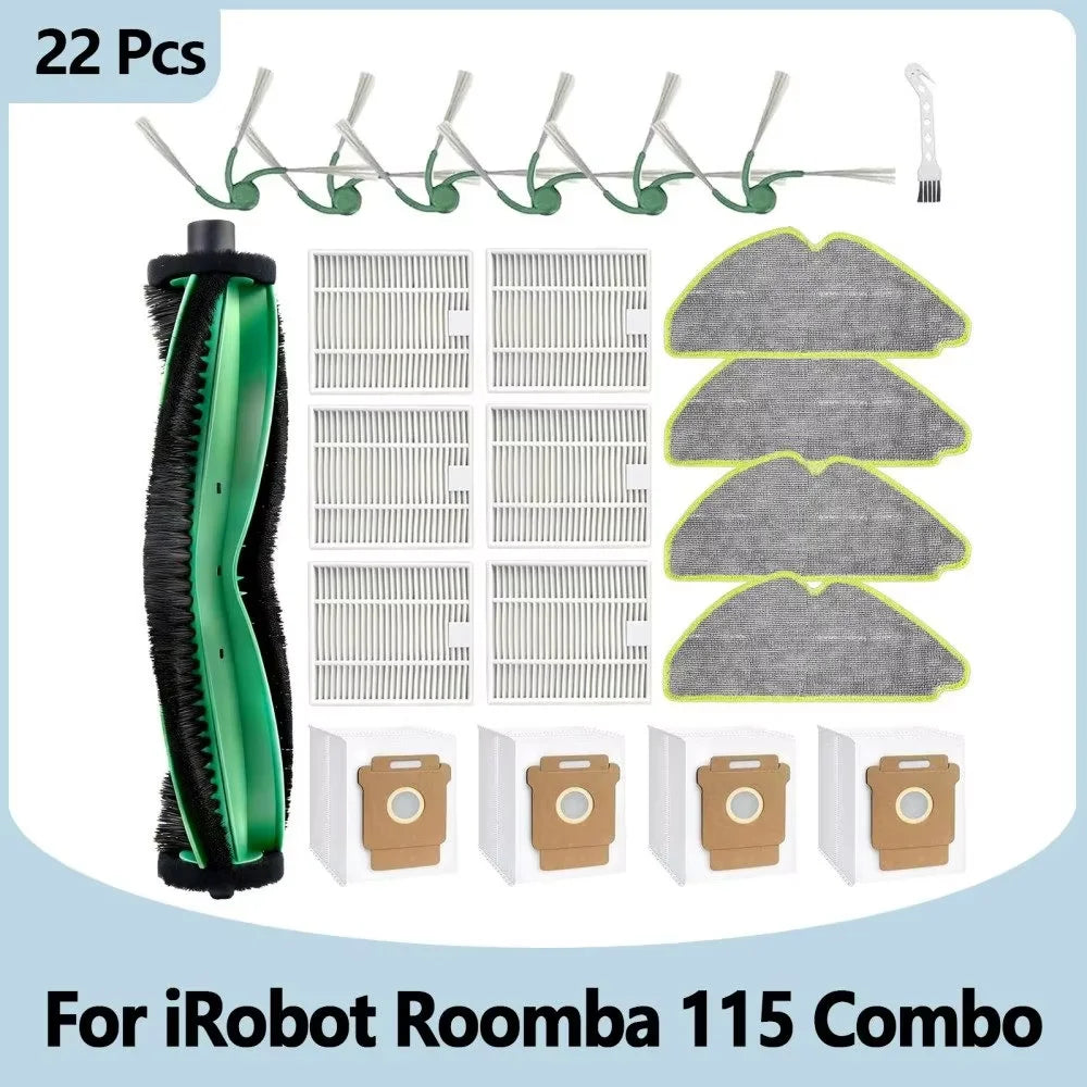 Compatible with IRobot Roomba 115 Combo/115 Combo+ Vacuum Cleaner Replacement Parts Main Roller Brush Side Brush Filter Mop Pad Dust Bag