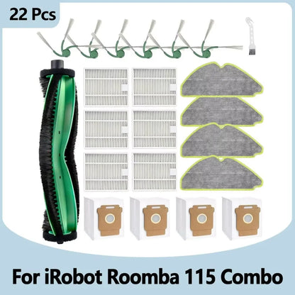 Compatible with IRobot Roomba 115 Combo/115 Combo+ Vacuum Cleaner Replacement Parts Main Roller Brush Side Brush Filter Mop Pad Dust Bag
