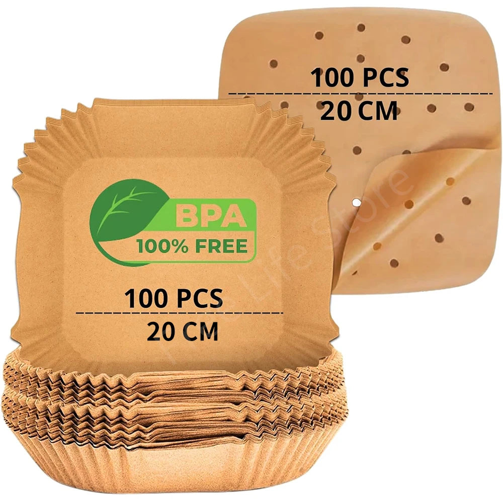 100Pcs Air Fryer Disposable Paper Square Perforated Papers Non-Stick Steamer Liners for Air Fryer Oven Microwave Steaming Basket