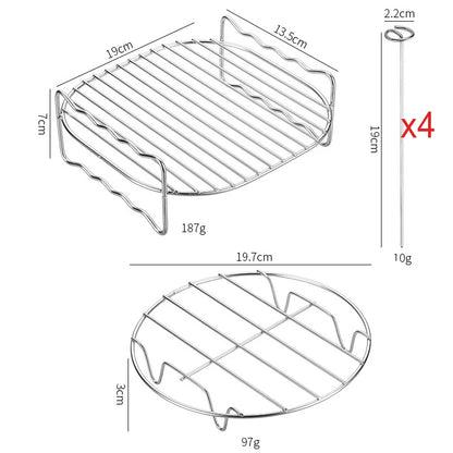 Square Air Fryer Rack 6/7/8inch Airfryer Accessories Grill Holder With Skewers Metal Oven Baking Holder Pot Steaming Wire Racks