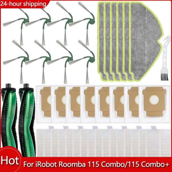 Compatible with IRobot Roomba 115 Combo/115 Combo+ Vacuum Cleaner Replacement Parts Main Roller Brush Side Brush Filter Mop Pad Dust Bag