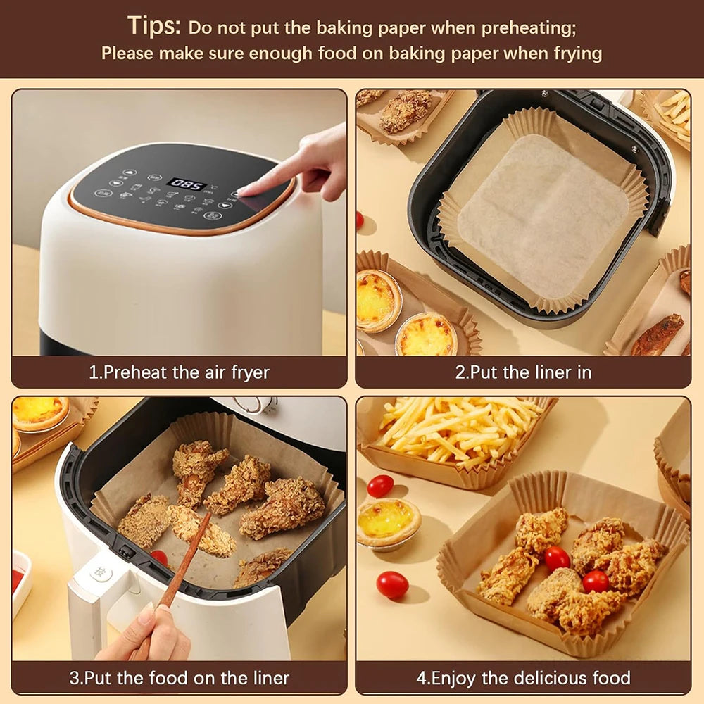Baking Paper 20 x 20 cm, Air Fryer Paper Liner Unbleached, Non-stick Square Paper Liners, Air Fryer Baking Paper for 4.5-8 L