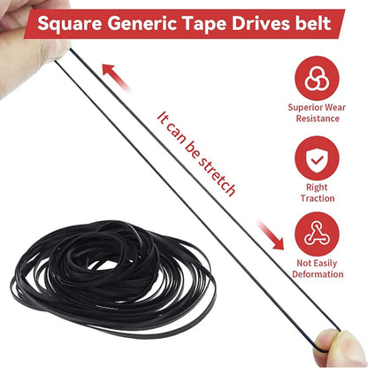 30-120mm Mix Cassette Tape Machine Belts Assorted Common Square Rubber Belt for Recorders Walkman DVD Drive