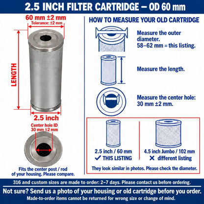 20 x 2.5 Inch Stainless Steel Filter Cartridge 304 Washable Sediment Mesh Water Filter 1- for 20 Inch Housing