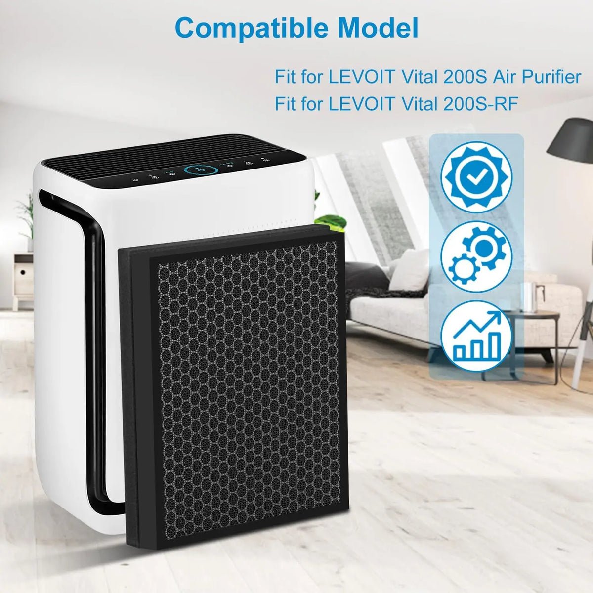 Filter Vital 200S Air Purifier Replacement, For LEVOIT Air Purifier Vital 200S, Vital 200S-RF-PA, 3-In-1 Filter White