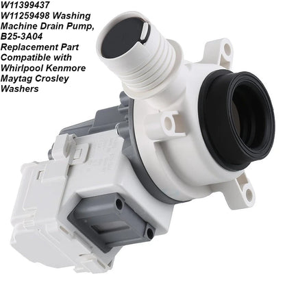 W11399437W11259498 Washing Machine Drain Pump B25-3A04 Replacement Part Compatible with Whirlpool Kenmore Maytag Crosley Washers