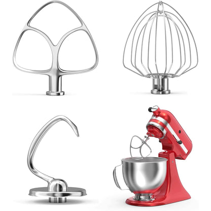 3-Piece Stainless Steel Mixer Attachment Kit for KitchenAid 4.5/5 QT Tilt-Head Mixers, K45WW Wire Whip, K45DH Dough Hook & K45B