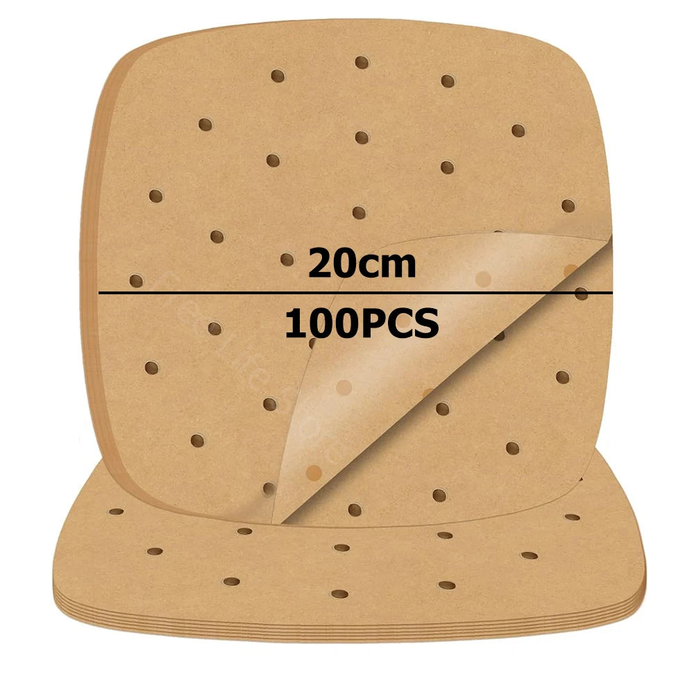 100Pcs Air Fryer Disposable Paper Square Perforated Papers Non-Stick Steamer Liners for Air Fryer Oven Microwave Steaming Basket
