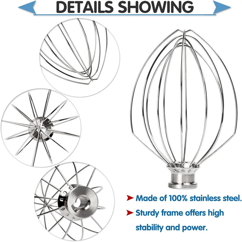 K5AWW Stainless Steel Whisk Attachment for KitchenAid 5-6-Quart Lift & Turn Bowl Mixer, Wire Whisk Replacement, Egg Cream