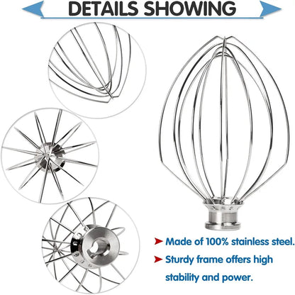 K5AWW Stainless Steel Whisk Attachment for KitchenAid 5-6-Quart Lift & Turn Bowl Mixer, Wire Whisk Replacement, Egg Cream
