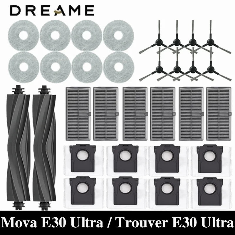 Dreame Mova E30 Ultra / Trouver E30 Ultra Robot Vacuums Cleaner Accesories Main Side Brush Hepa Filter Mop Cloths Dust Bag Spare