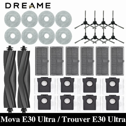 Dreame Mova E30 Ultra / Trouver E30 Ultra Robot Vacuums Cleaner Accesories Main Side Brush Hepa Filter Mop Cloths Dust Bag Spare