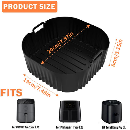 20cm Square Silicone Mould for Philips 2000 Series NA229/00 4.2L COSORI Airfryer 3.8 - 4.7L Reusable Airfryer Accessoires