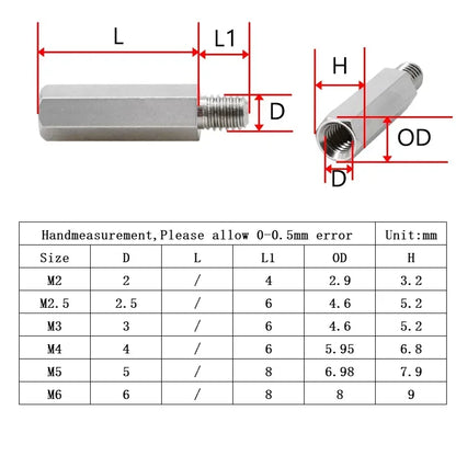 Male to Female Hex Standoff Motherboard Rack Stud Mount Spacer Column Stainless Steel Screws Bolts Standoffs M2 M2.5 M3 M4 M5 M6