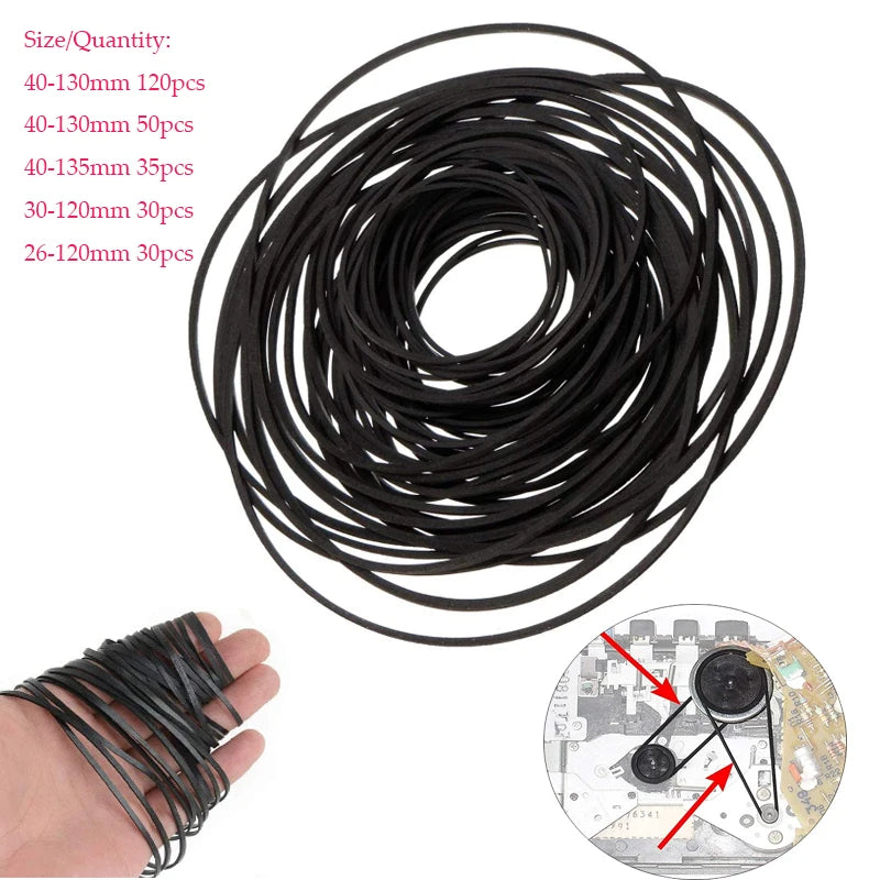 30-120mm Mix Cassette Tape Machine Belts Assorted Common Square Rubber Belt for Recorders Walkman DVD Drive